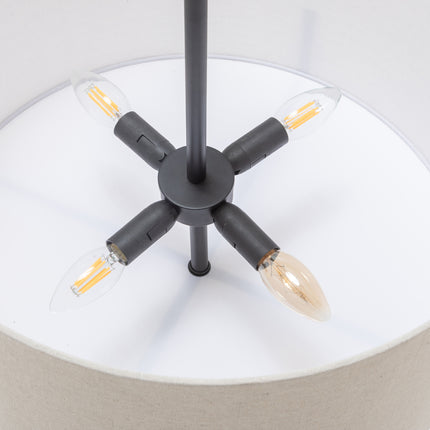 Modern Scandi Metal Hanging Pendant Lamp w/ Linen Shade Light - Matte Black.