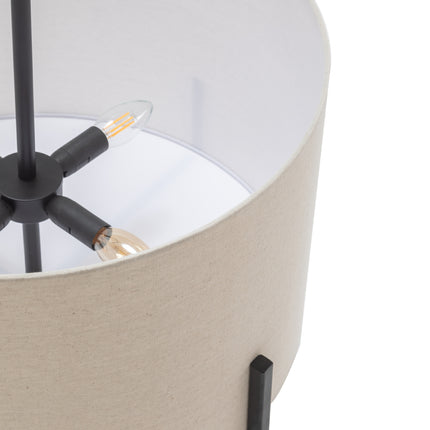 Modern Scandi Metal Hanging Pendant Lamp w/ Linen Shade Light - Matte Black.