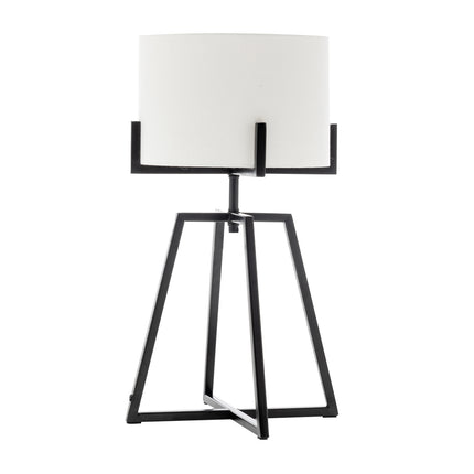 Modern Scandi Metal Dimmable Table Desk Lamp Light w/ Linen Shade - Matte Black.