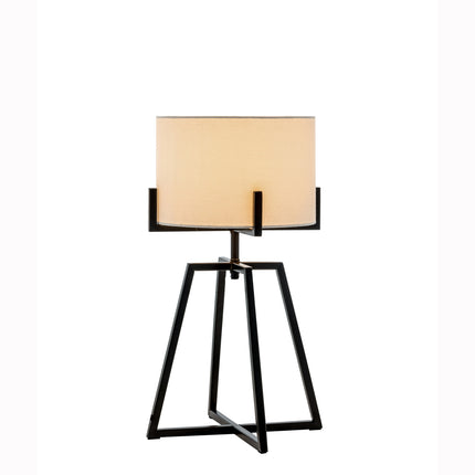 Modern Scandi Metal Dimmable Table Desk Lamp Light w/ Linen Shade - Matte Black.