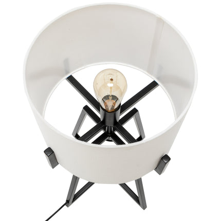 Modern Scandi Metal Dimmable Table Desk Lamp Light w/ Linen Shade - Matte Black.
