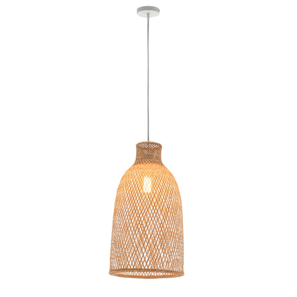 Natural Woven Bamboo Cone Pendant Lamp Hanging Light Bell Shade Boho Tropical.