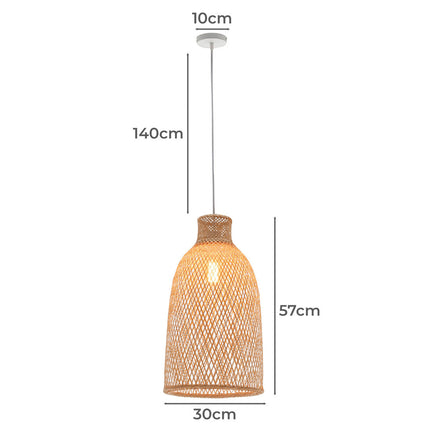 Natural Woven Bamboo Cone Pendant Lamp Hanging Light Bell Shade Boho Tropical.