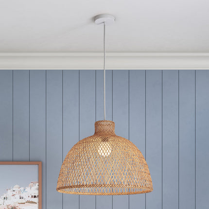 Natural Hand Woven Bamboo Dome Pendant Lamp Hanging Light Rattan Style.