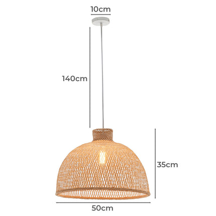 Natural Hand Woven Bamboo Dome Pendant Lamp Hanging Light Rattan Style.