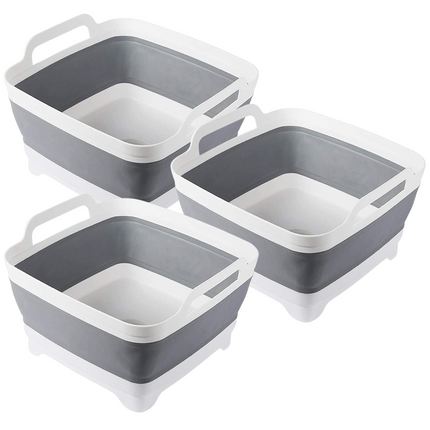 2x 9L Collapsible Laundry Folding Basket Wash Clothes w Handles Bin - Grey/White.