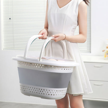 28L Foldable Laundry Washing Basket with Handle Collapsible - Grey/White.