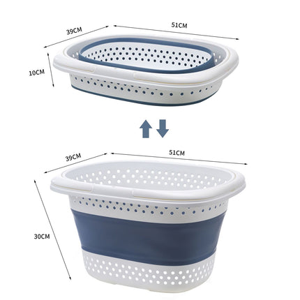 28L Foldable Laundry Washing Basket with Handle Collapsible - Grey/White.
