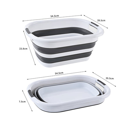 26L Collapsible Laundry Basket Washing Clothes w/Handles Bin Foldable - Grey/White.