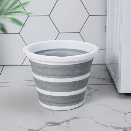 10 Litre Foldable Collapsible Bucket Silicone for Home/Hiking/Camping/Fishing - Grey/White.