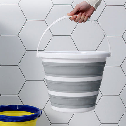 3x 10L Foldable Collapsible Bucket Silicone Hiking/Camping/Fishing - Grey/White.