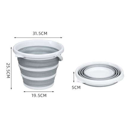 3x 10L Foldable Collapsible Bucket Silicone Hiking/Camping/Fishing - Grey/White.