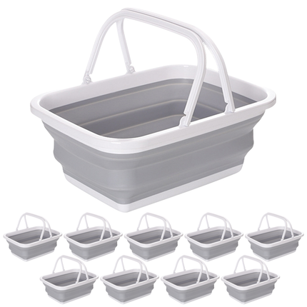 10x 9L Collapsible Laundry Folding Clothes Basket w Handles Bin Bulk- Grey/White.