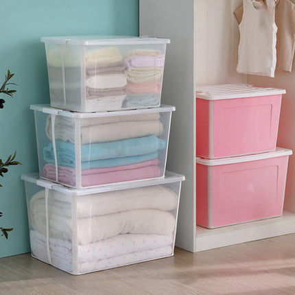4x 57 Litre Modular Clear Foldable Storage Box with Lid Plastic Tub Collapsible.