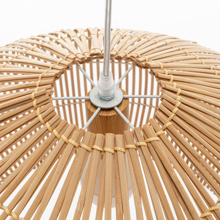 Solara Sphere Natural Hand-Woven Bamboo Cage Pendant Lamp Light.