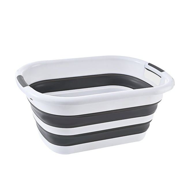 45L Collapsible Laundry Basket Washing Clothes w/Handles Bin Foldable - Grey/White.