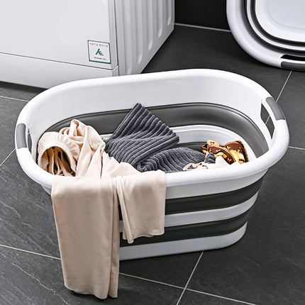 45L Collapsible Laundry Basket Washing Clothes w/Handles Bin Foldable - Grey/White.