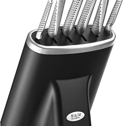 Global Zeitaku 7-Piece Japanese Knife Block Set Made in Japan in Black.