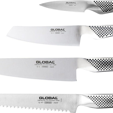 Global Hashira 5-Piece Japanese Knife Block Set Maple Stainless Steel - Made in Japan.