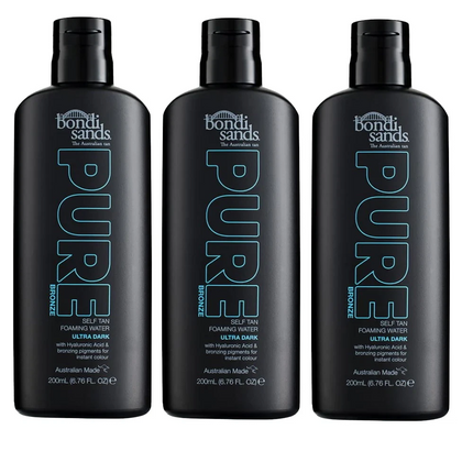 3x Bondi Sands 200ml Pure Bronze Self Tan Tanning Foaming Water Ultra Dark.