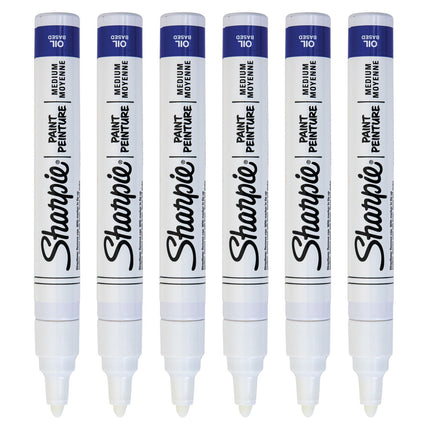 6x Sharpie Oil-Based Paint Markers in White Medium Point.