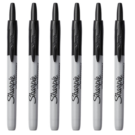 6x Sharpie Fine Point Retractable Permanent Markers - Black.