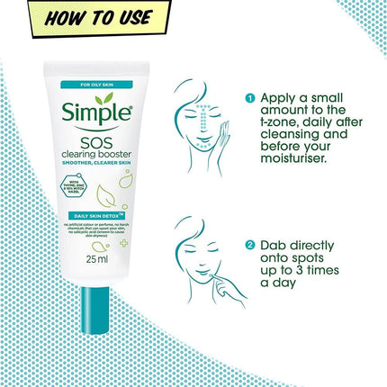 Simple 25ml SOS Clearing Booster Long Lasting Shine & Blemish Control.