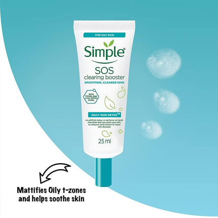 Simple 25ml SOS Clearing Booster Long Lasting Shine & Blemish Control.