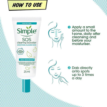 3x Simple 25ml SOS Clearing Booster Long Lasting Shine & Blemish Control.