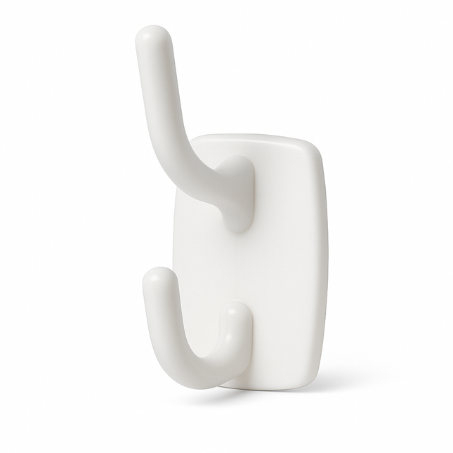 6x Deco Self-Adhesive Double Hooks in White – 2.3kg Weight Capacity per Hook.