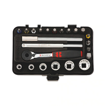 23pcs 1/4" Socket Wrench Assortment Set Ratchet in Metal Box.