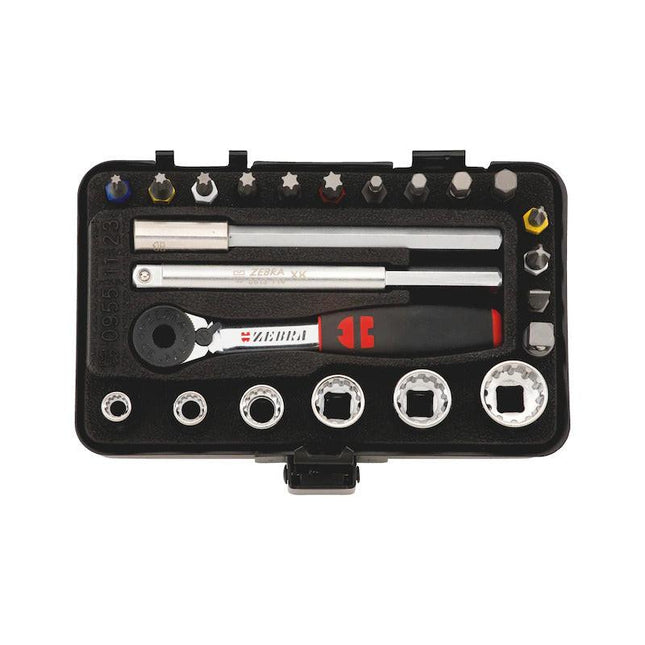 23pcs 1/4" Socket Wrench Assortment Set Ratchet in Metal Box.
