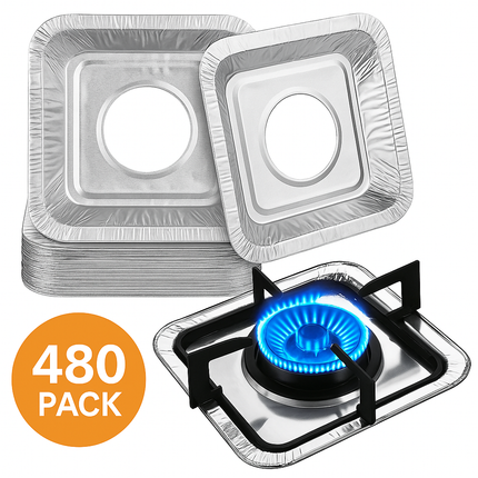 480x Aluminium Disposable Foil Stove Burner Covers Bulk - Square.