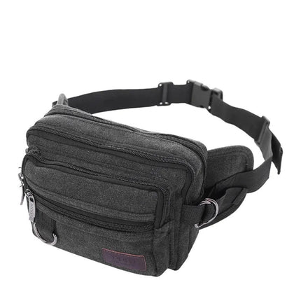 LARGE CANVAS BUM BAG Wallet Waist Pouch Travel Pocket Belt Storage in Black.