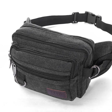 LARGE CANVAS BUM BAG Wallet Waist Pouch Travel Pocket Belt Storage in Black.