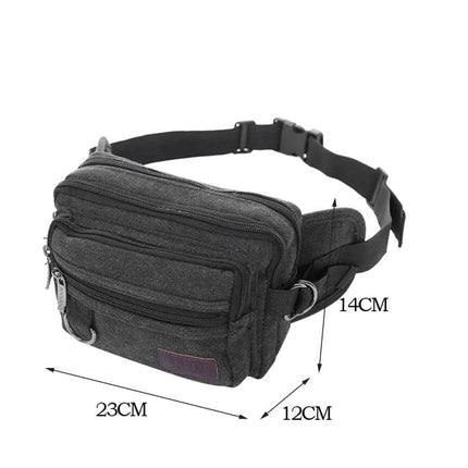 LARGE CANVAS BUM BAG Wallet Waist Pouch Travel Pocket Belt Storage in Black.