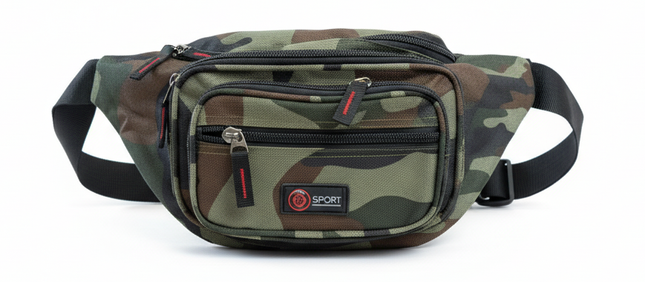 Canvas CAMO BUM BAG Camouflage Waist Travel Belt Wallet Money Security Zips.
