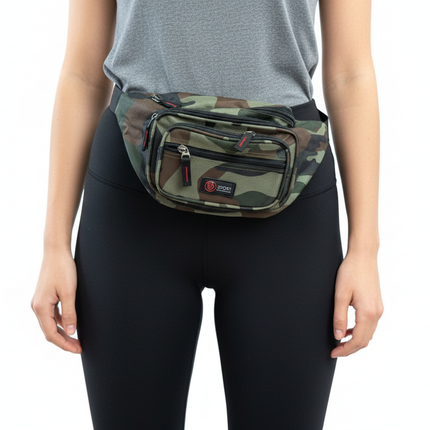 Canvas CAMO BUM BAG Camouflage Waist Travel Belt Wallet Money Security Zips.