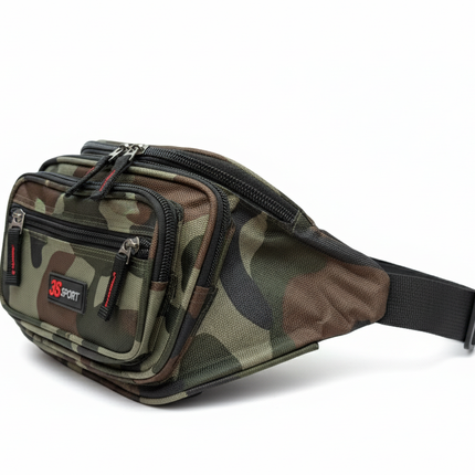Canvas CAMO BUM BAG Camouflage Waist Travel Belt Wallet Money Security Zips.