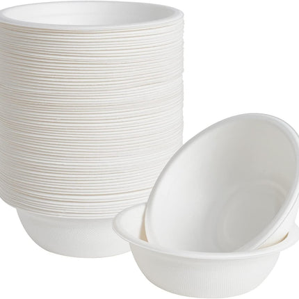 600pcs Disposable Sugarcane Bagasse Round Bowls - 18cm (450ml) - Bulk.