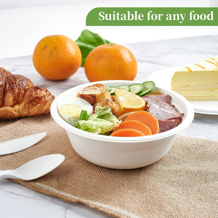 600pcs Disposable Sugarcane Bagasse Round Bowls - 18cm (450ml) - Bulk.