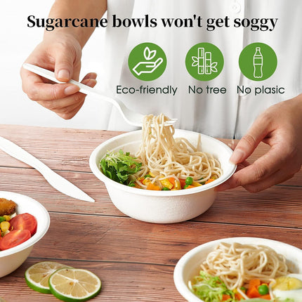 600pcs Disposable Sugarcane Bagasse Round Bowls - 18cm (450ml) - Bulk.