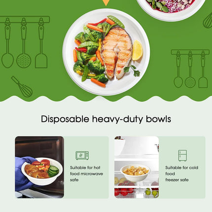 600pcs Disposable Sugarcane Bagasse Round Bowls - 18cm (450ml) - Bulk.