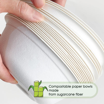 600pcs Disposable Sugarcane Bagasse Round Bowls - 18cm (450ml) - Bulk.