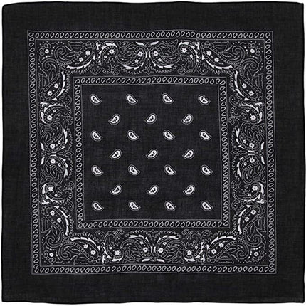 BANDANA Paisley 100% COTTON Head Wrap Durag Bandanna Summer Biker Scarf Mask - Black.