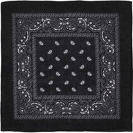 BANDANA Paisley 100% COTTON Head Wrap Durag Bandanna Summer Biker Scarf Mask - Black.