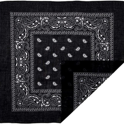 BANDANA Paisley 100% COTTON Head Wrap Durag Bandanna Summer Biker Scarf Mask - Black.
