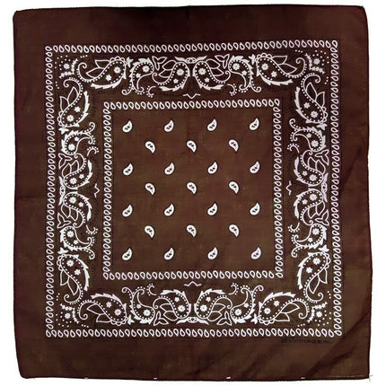 BANDANA Paisley 100% COTTON Head Wrap Durag Bandanna Summer Scarf Mask - Brown.