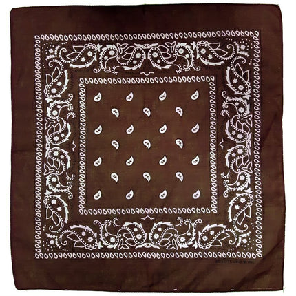 BANDANA Paisley 100% COTTON Head Wrap Durag Bandanna Summer Scarf Mask - Brown.