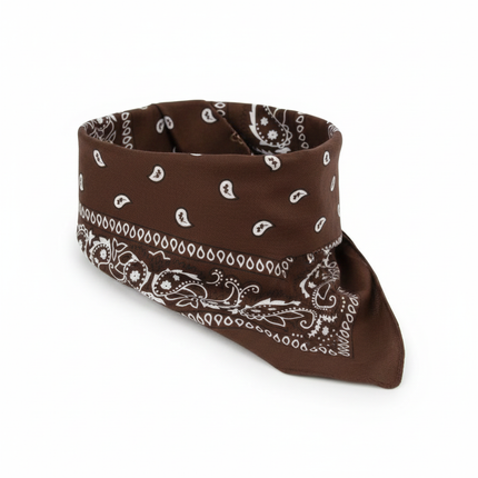 BANDANA Paisley 100% COTTON Head Wrap Durag Bandanna Summer Scarf Mask - Brown.